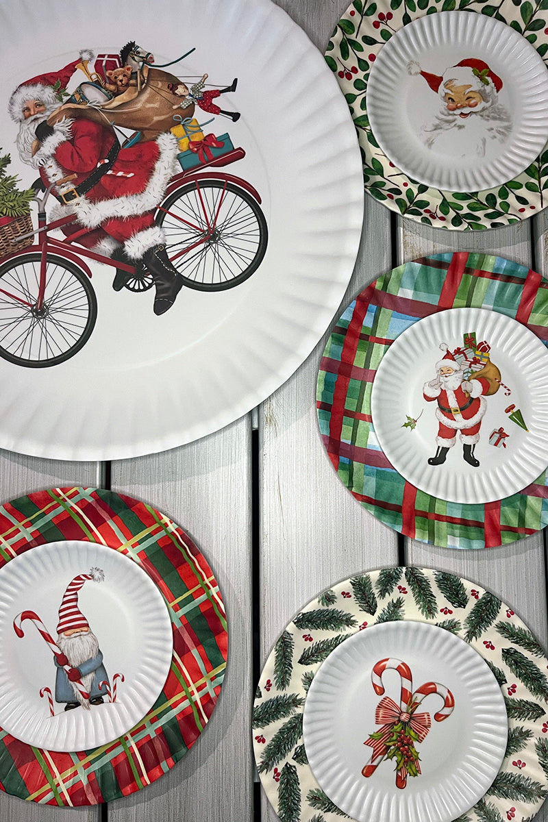 Vintage Santa on Bike Melamine Serving Platter