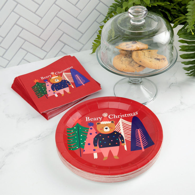 Holiday Paper Party Good Sets - Premium Heavyweight Disposable Party Plates & Napkins