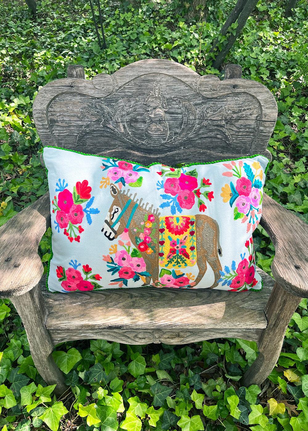 Floral Zebra Embroidered Pillow
