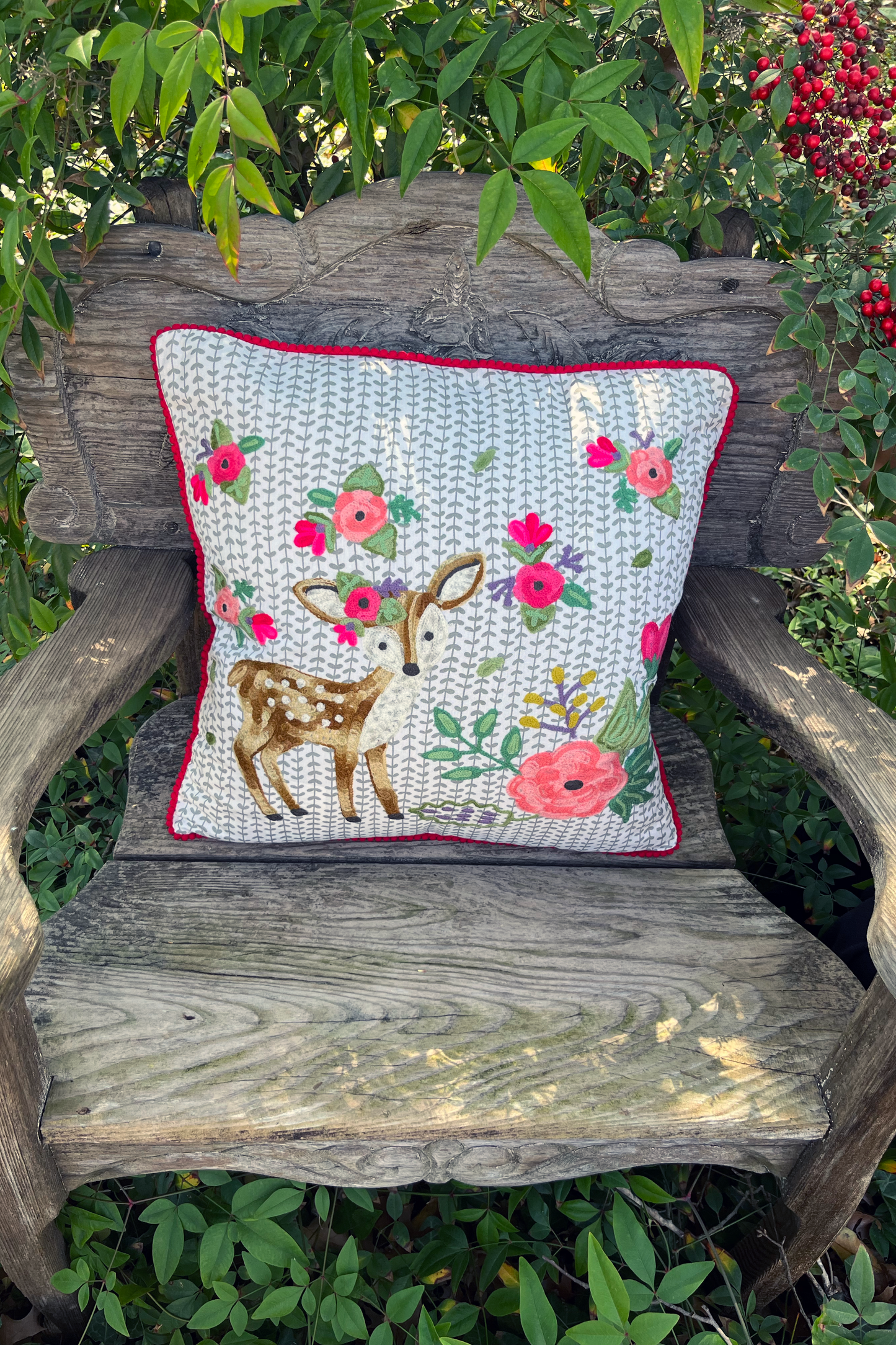 Spring Chickens Embroidered Pillow