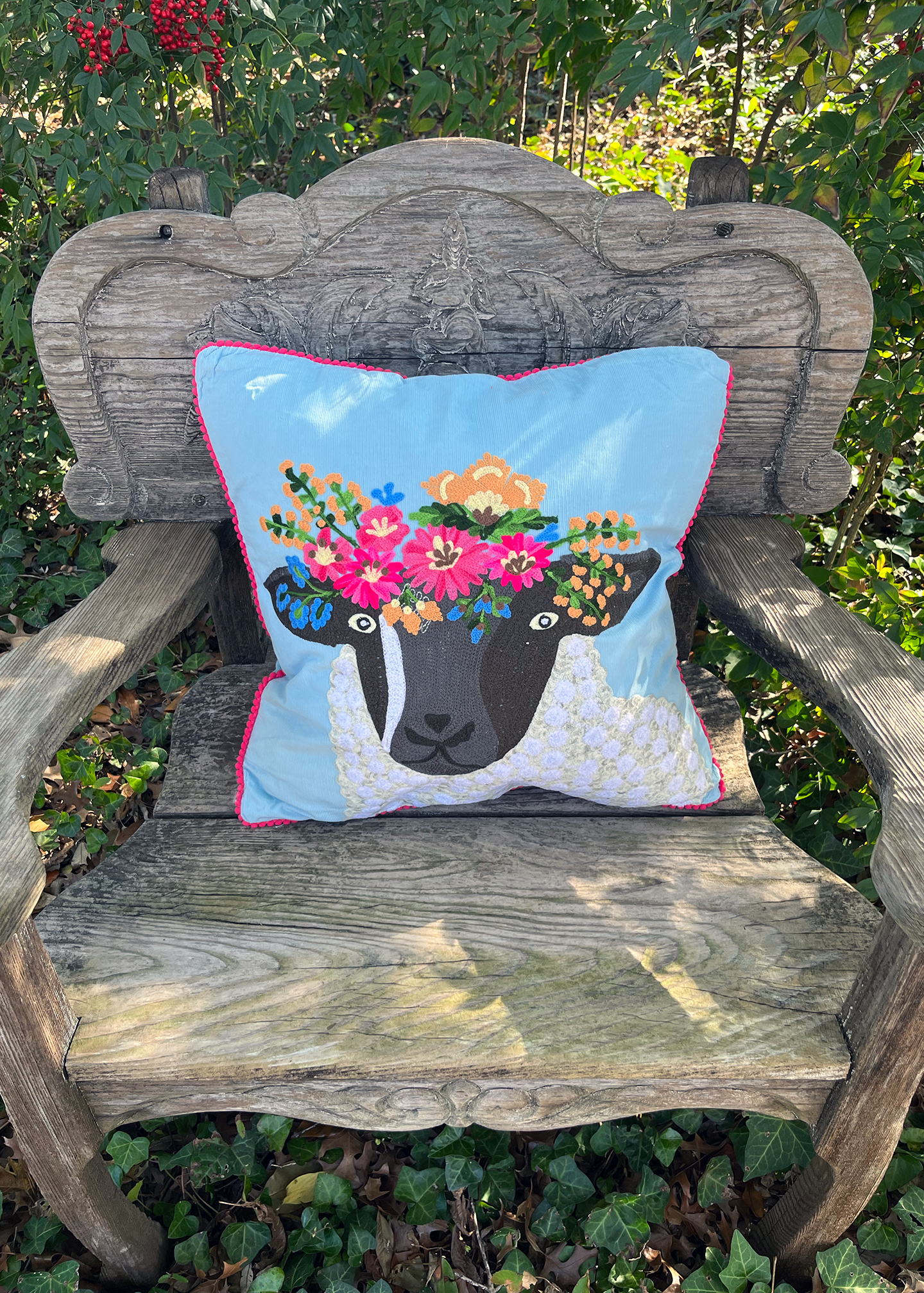 Floral Spaniel Embroidered Pillow