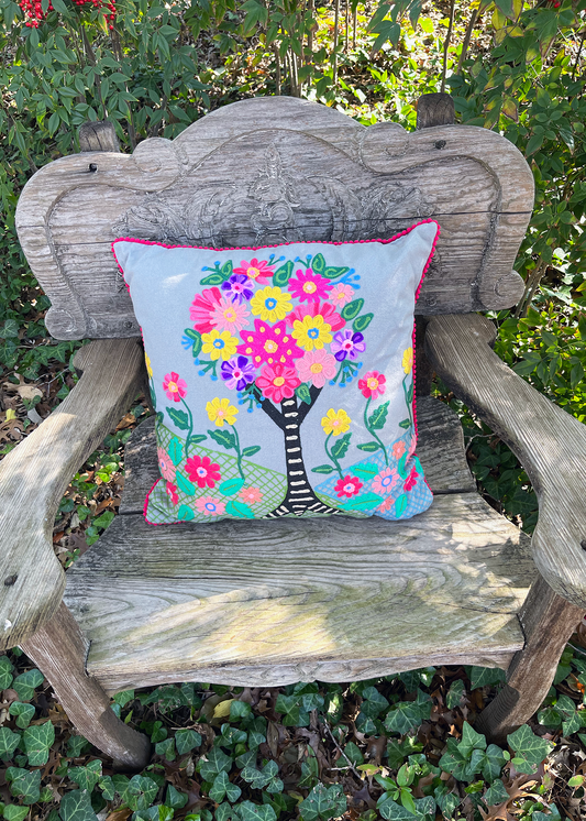 Bright Bouquet Embroidered Pillow