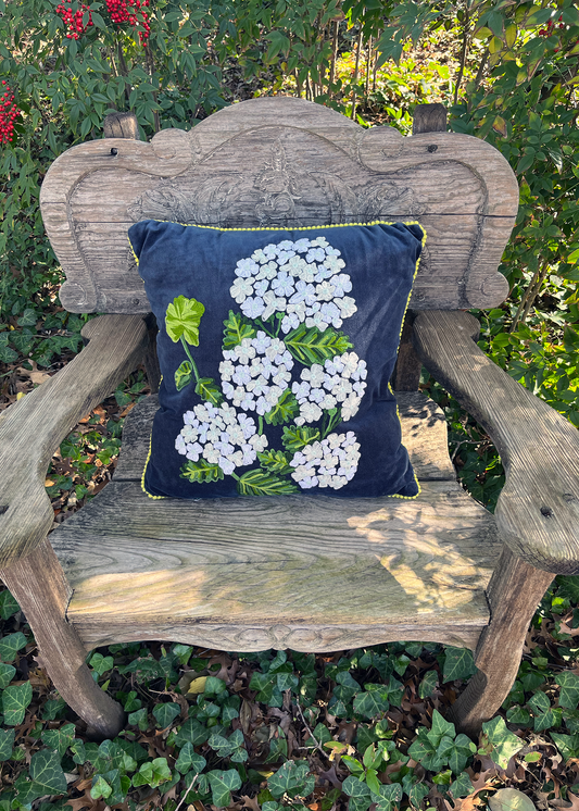 Fresh Hydrangea Embroidered Pillow