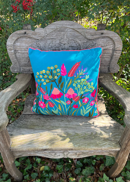 Wildflower Meadow Embroidered Pillow