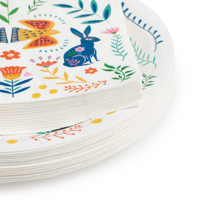 Whimsical Wildlife Paper Party Set - Premium Heavyweight Disposable Party Plates & Napkins